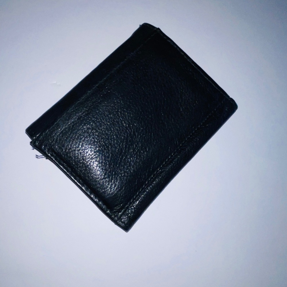Black Leather Flap Pocket Wallet Zippered Coin Purse KAN-M Snap Vintage - Picture 2 of 6